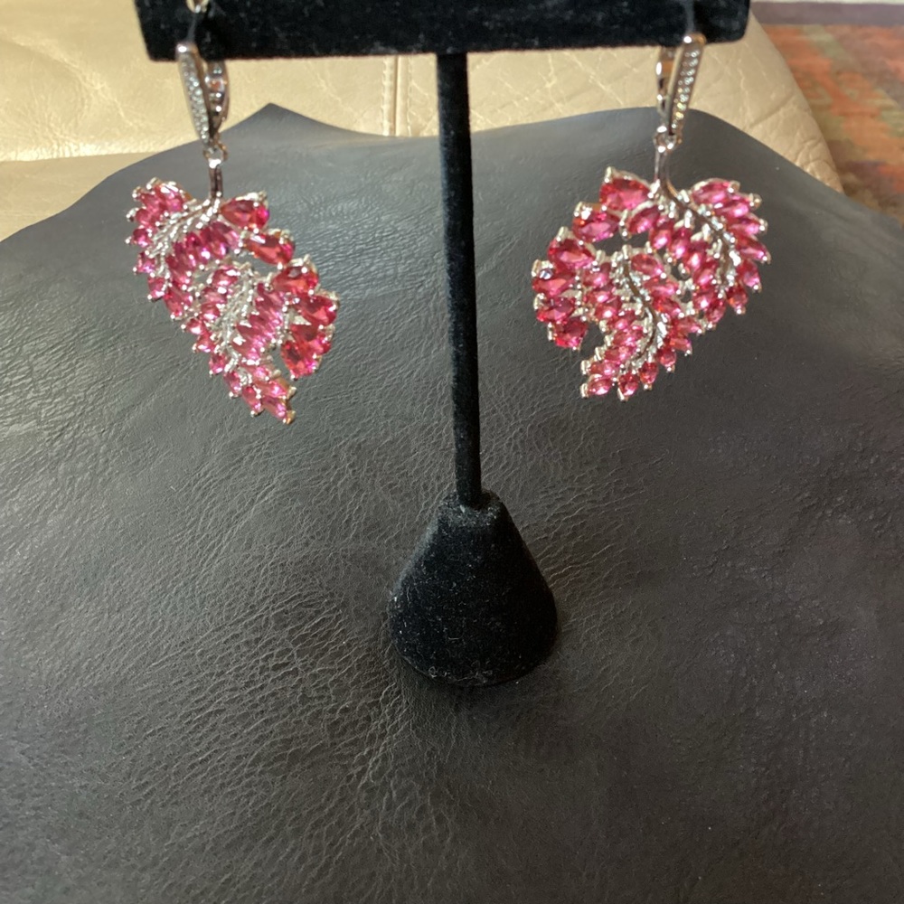 Sterling Silver Pink Ruby Lab Created White Cz Le… - image 2
